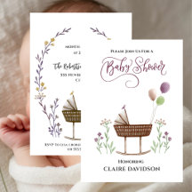 Baby Shower Einladung mit Wildblumen und Ballons 