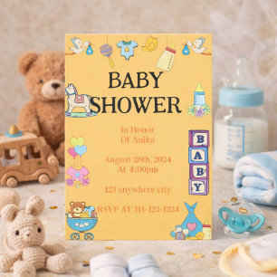 BABY SHOWER EINLADUNG, ORANGE EINLADUNG