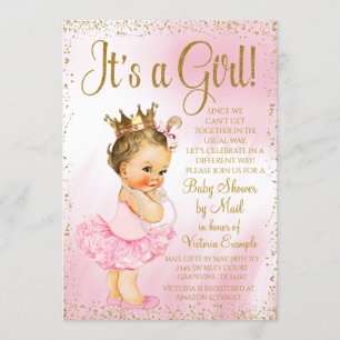 Baby-Shower-Einladung per Post Rosa Gold Brünette  Einladung