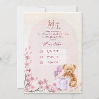 Baby Shower Einladung | Rosa Teddybär Babys