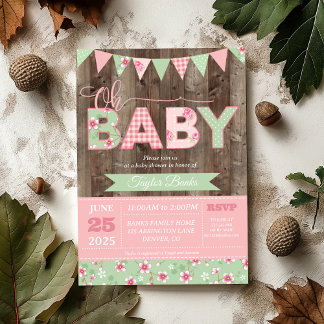 Baby Shower Einladung, Shabby Chic Baby Shower Einladung