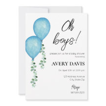 Baby Shower Einladung Twin Boys Blue Balloons