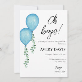 Baby Shower Einladung Twin Boys Blue Balloons