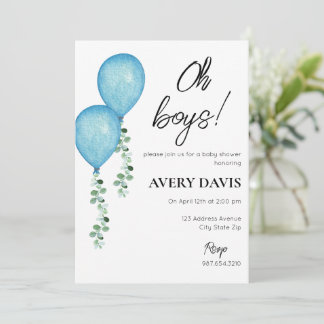 Baby Shower Einladung Twin Boys Blue Balloons