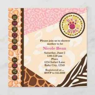 Baby-Shower-Einladungen Mädchen Pink Safari Thema Einladung