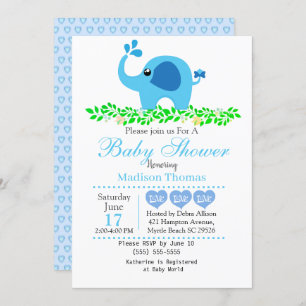 Baby shower Eléphant Bleu Cute Invitation