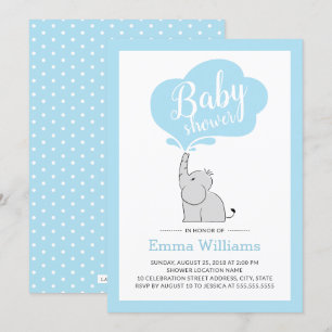 Baby shower Eléphant Bleu Cute Invitation pour Gar