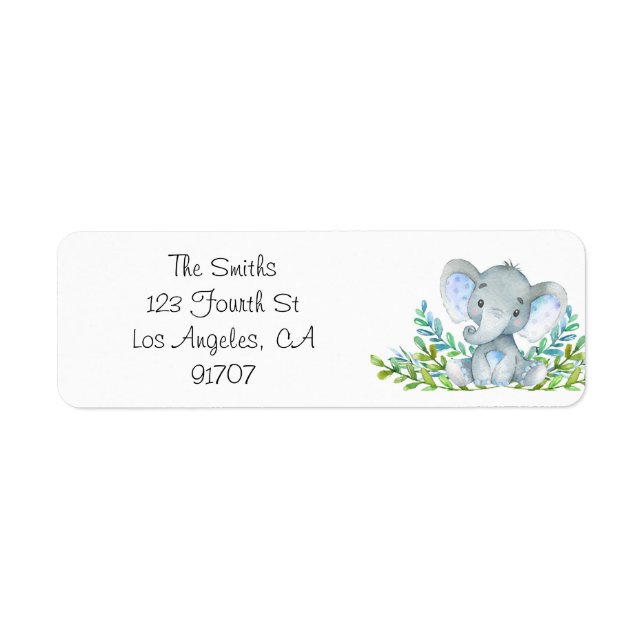 Baby shower éléphant Étiquettes de retour (Devant)