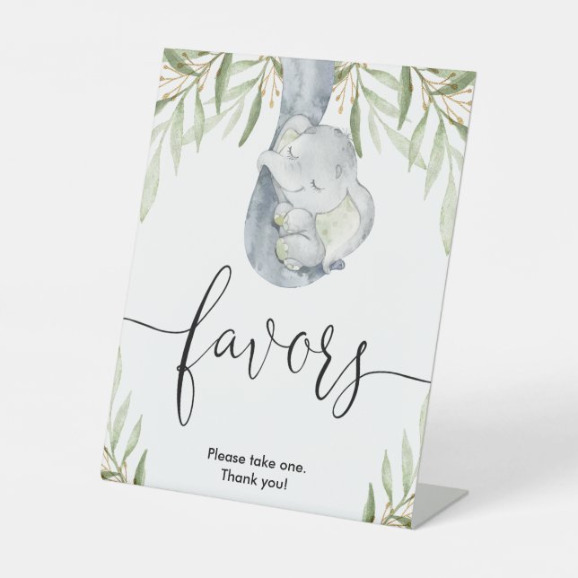 Baby shower éléphant favorise signe vert or (Recto)