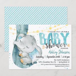 Baby shower éléphant garçon, Invitation bleue