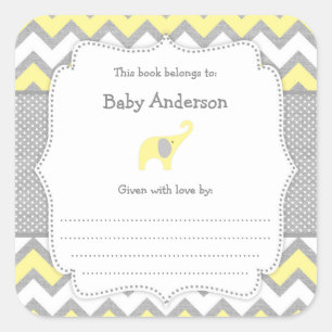 Baby shower Eléphant jaune autocollant de la plaqu