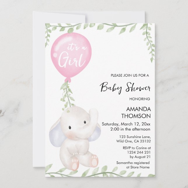Baby shower Eléphant mignon Invitation (Devant)