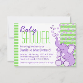 Baby shower Eléphant mou vert violet invitation