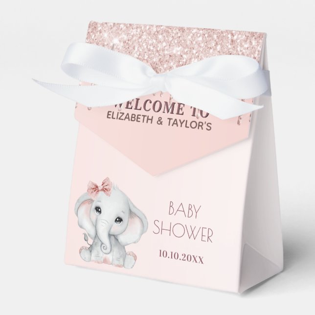 Baby Shower elephant rosa gold blush pink glitter Geschenkschachtel (Vorderseite)