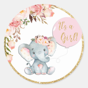 Baby shower Eléphant rose Favoriser Sticker Étique