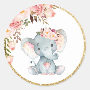 Baby shower Eléphant rose Favoriser Sticker Étique