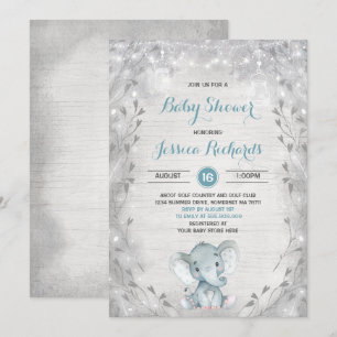 Baby shower Eléphant Rustique Invitation Garçon do