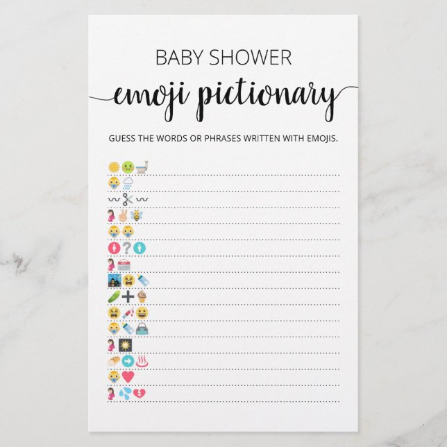 Baby Shower Emoji Pictionary with Answers Spiel (Vorderseite)