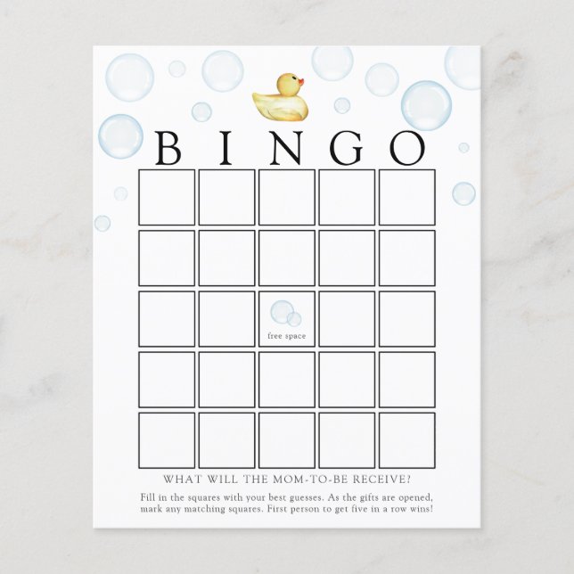 Baby shower en caoutchouc Ducky Bingo Carte de jeu (Devant)