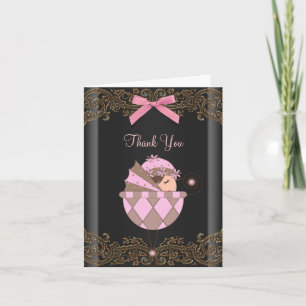 Baby shower en dentelle noire rose Merci Cartes