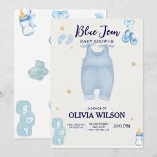 Baby shower en jean bleu bébé denim invitation
