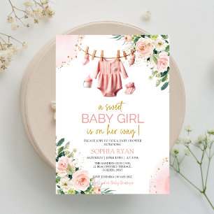 Baby shower en vêtements roses Invitation