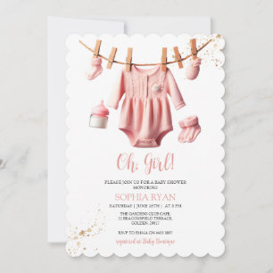 Baby shower en vêtements roses Invitation