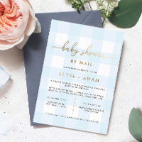 Baby shower En vichy Bleu Par Mail Foil Invitation