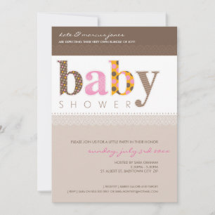 BABY SHOWER ERSUCHT :: Baby gemustert letters 5P Einladung