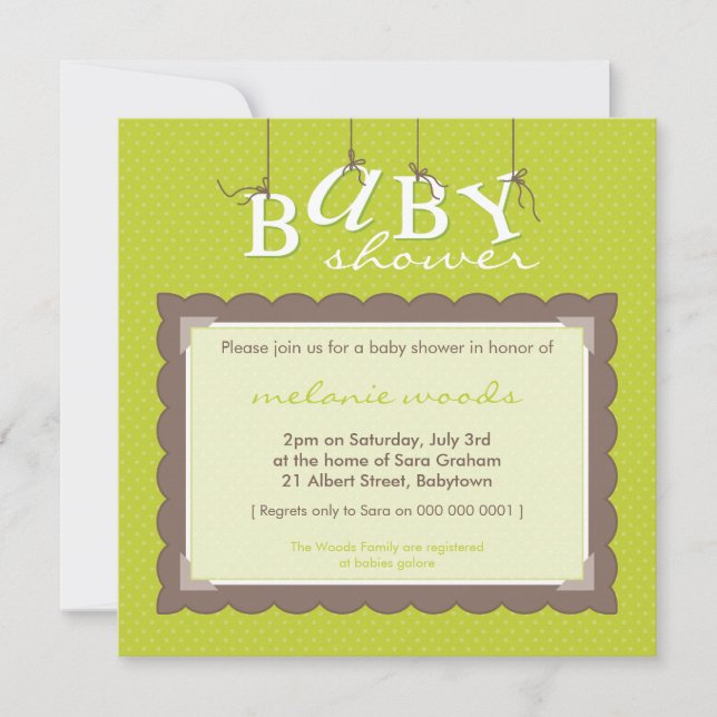 BABY SHOWER ERSUCHT :: Babybriefe 2SQ Einladung (Vorderseite)