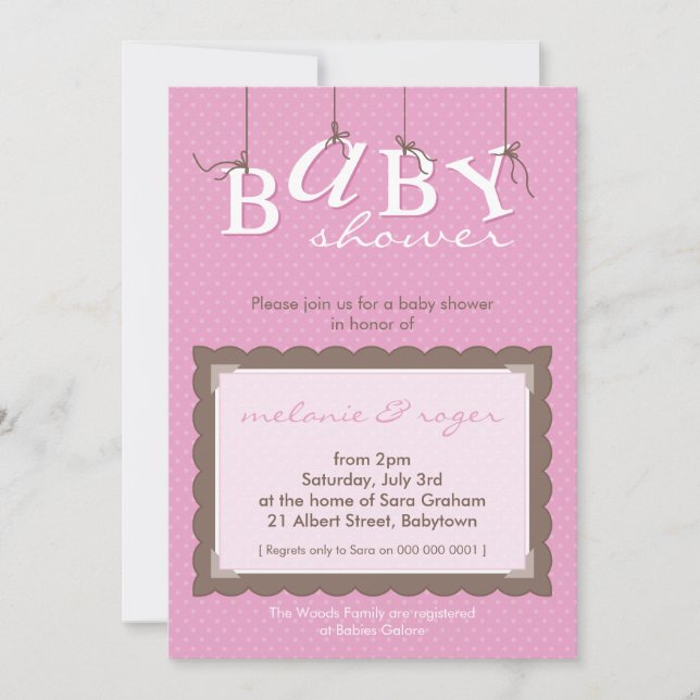 BABY SHOWER ERSUCHT :: Babybriefe 4P Einladung (Vorderseite)