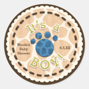 Baby Shower ES IST EIN JUNGE Safari-Dschungel-Them Runder Aufkleber