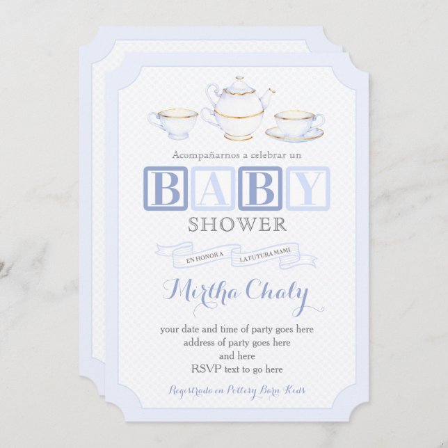 Baby shower espagnol Invitations de thé pour garço (Devant / Derrière)