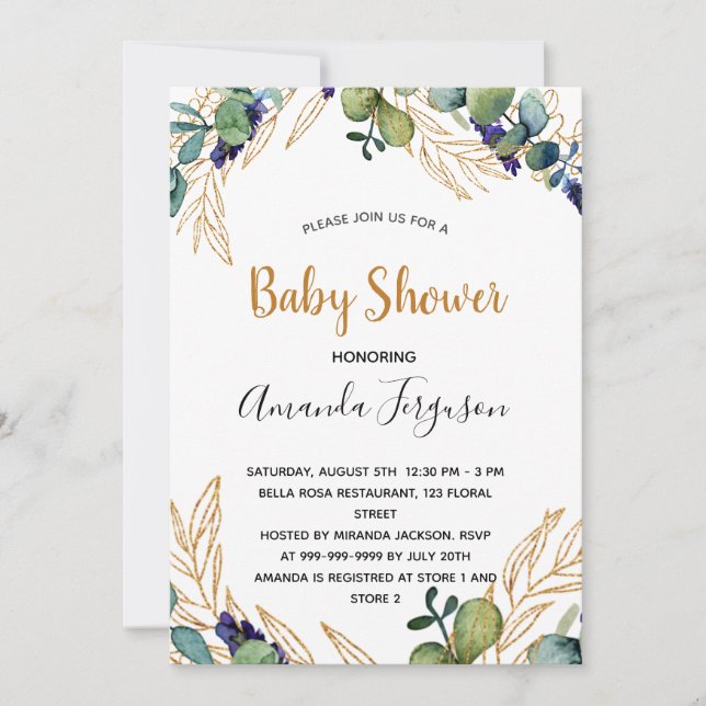 Baby shower eucalyptus invitation à la verdure (Devant)