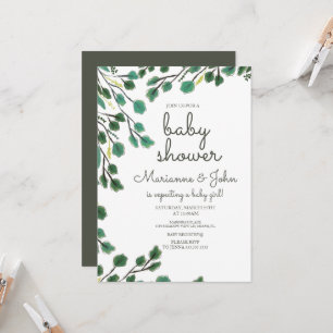 Baby shower Eucalyptus Main Tirée Leaf Invitation