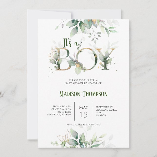Baby shower Eucalyptus vert Invitation (Devant)