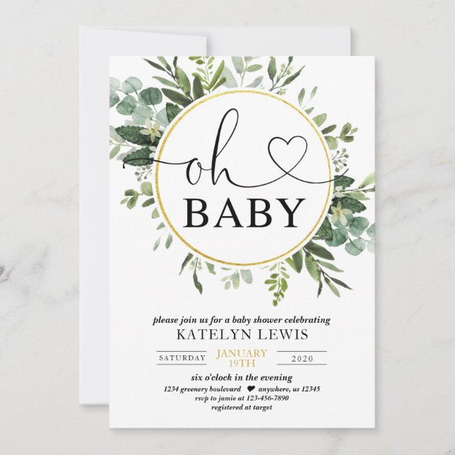 Baby shower Eucalyptus vert Invitation (Devant)