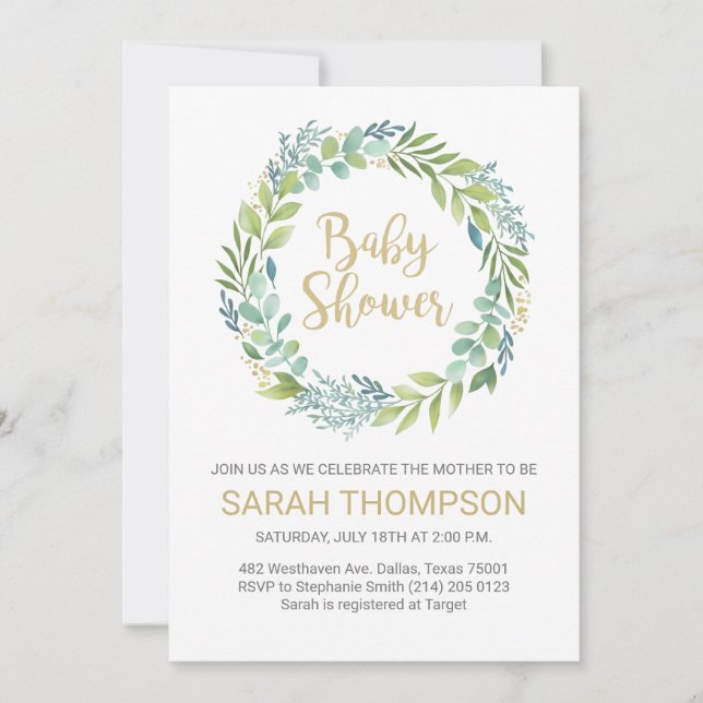 Baby shower Eucalyptus vert Invitation (Devant)