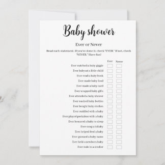 Baby Shower Ever or Never Game, Printable Einladung