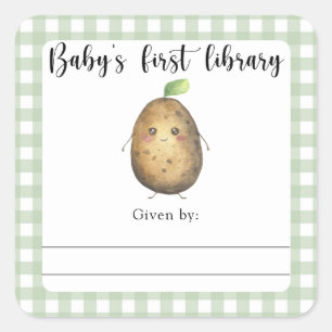 Baby-Shower-Exlibris - die erste Bibliothek des Ba Quadratischer Aufkleber