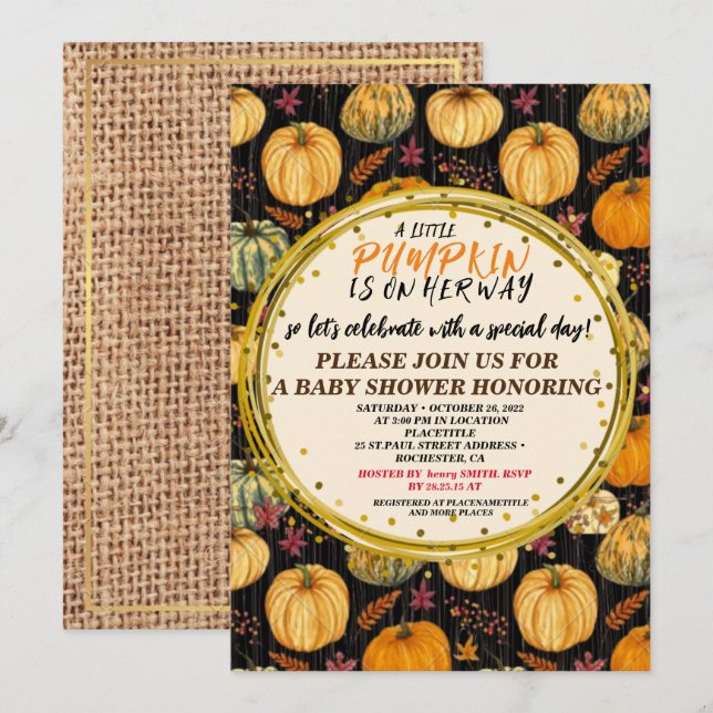 Baby Shower Fall Pumpkin Rustic Burlap Wood unisex Einladung (Vorne/Hinten)