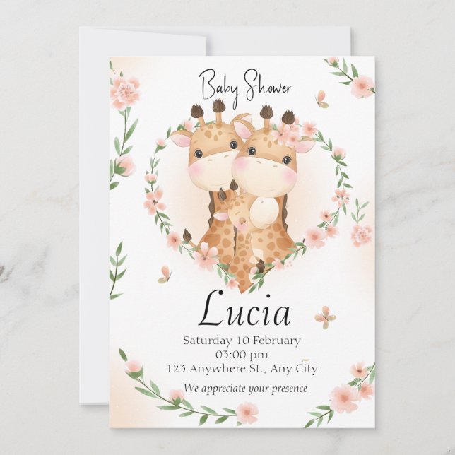 Baby shower Familia Jirafas Einladung (Vorderseite)