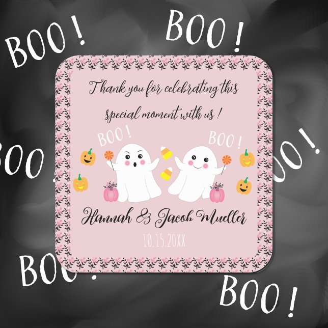 Baby shower Fantômes Merci Favoriser Stickers Rose (Créateur téléchargé)