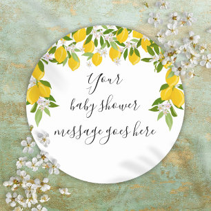 Baby Shower Favor mit Zitronen und Grünpflanzen Runder Aufkleber