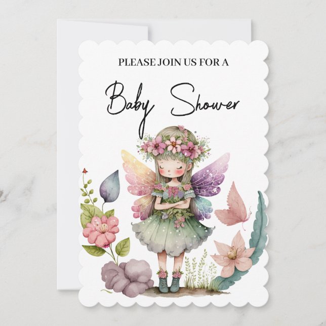 Baby shower fée avec couronne fleurie Invitation (Devant)