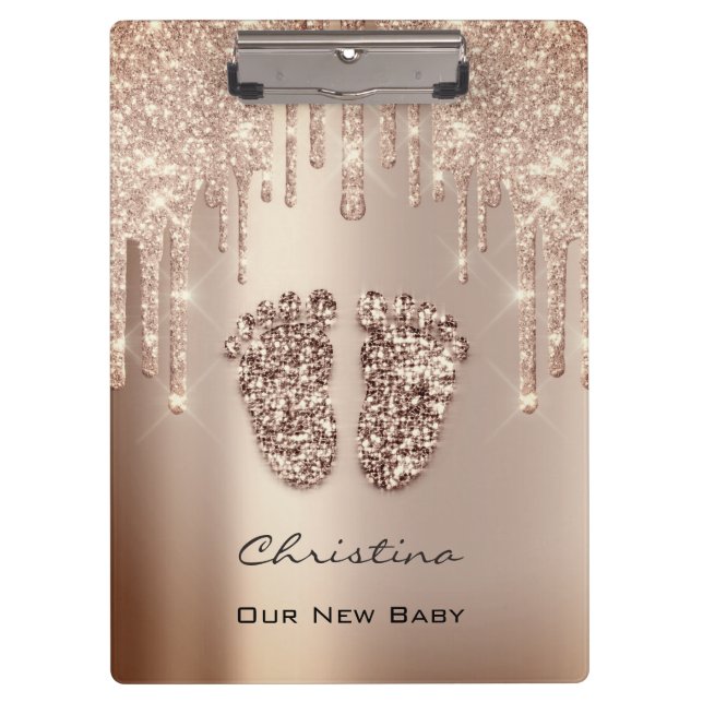 Baby Shower Feet Boy Girl Name Dankeschön Graue Ro Klemmbrett (Vorderseite)