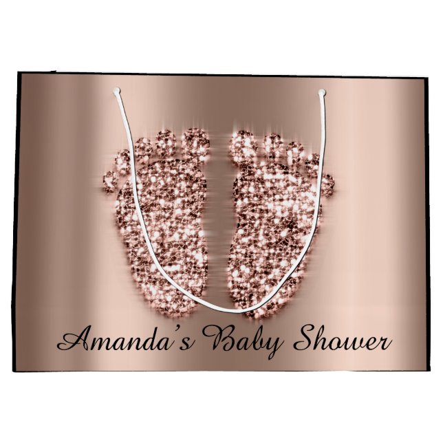 Baby Shower Feet Boy Girl Name Rose Baby Große Geschenktüte (Rückseite)