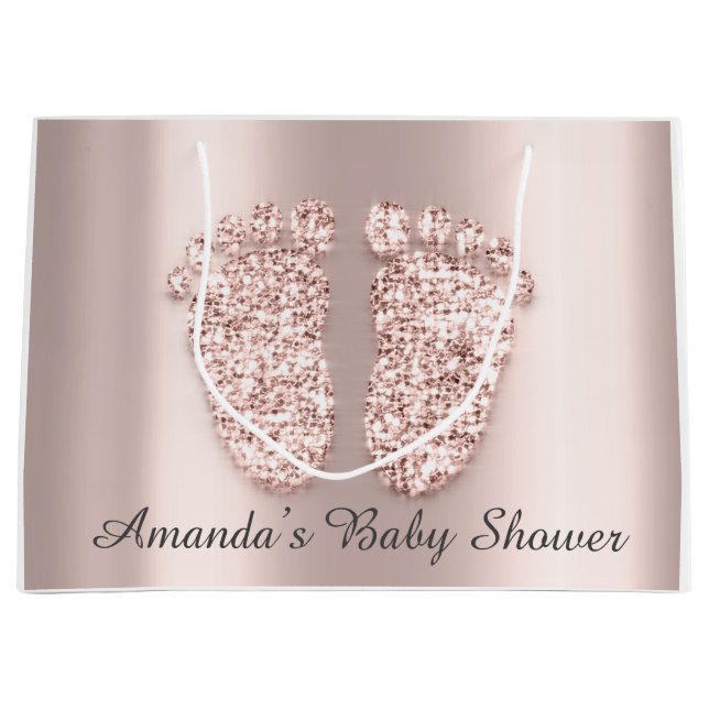 Baby Shower Feet Boy Girl Name Rose Blush Große Geschenktüte (Vorderseite)