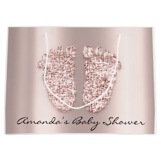 Baby Shower Feet Boy Girl Name Rose Pink Große Geschenktüte (Vorderseite)