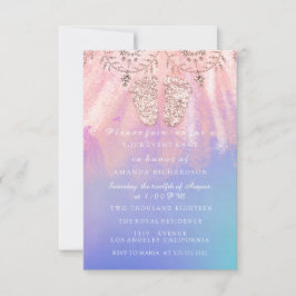 Baby Shower Feet Silver Girl Boy Royal Rose Pink Einladung